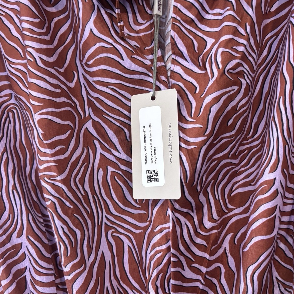 New Tucker NYC Dani Dress Hear Me Roar MIDI Animal/zebra Print Cotton Sz Lg  NWT - Picture 4 of 7